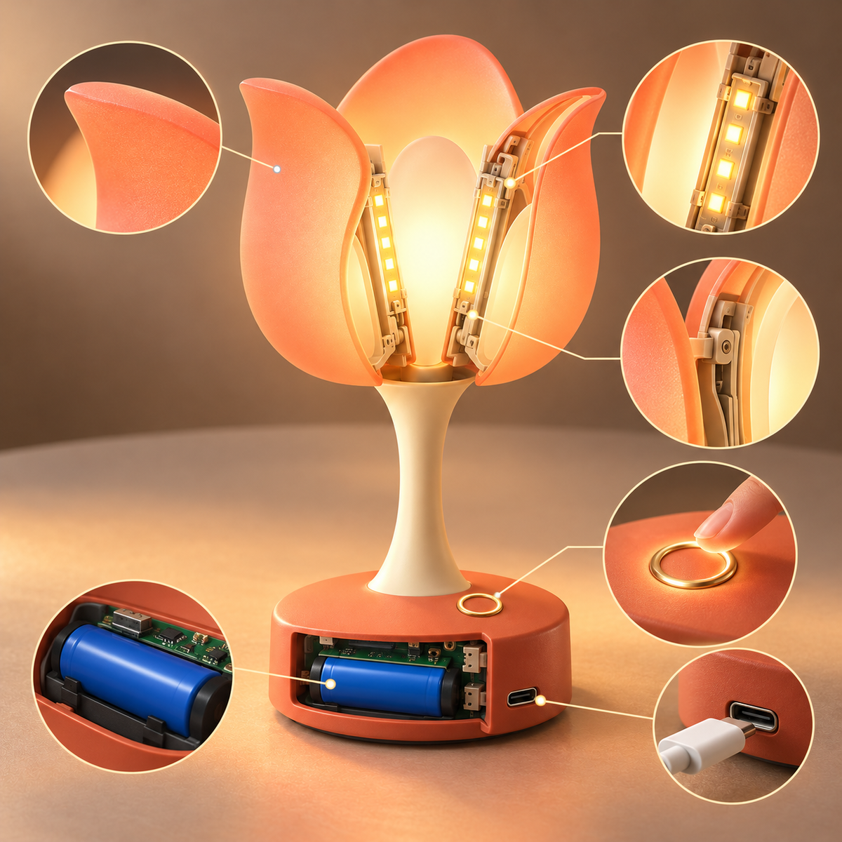 Blooming Tulip LED Lamp – Touch-Control Warm Ambient Desk Light