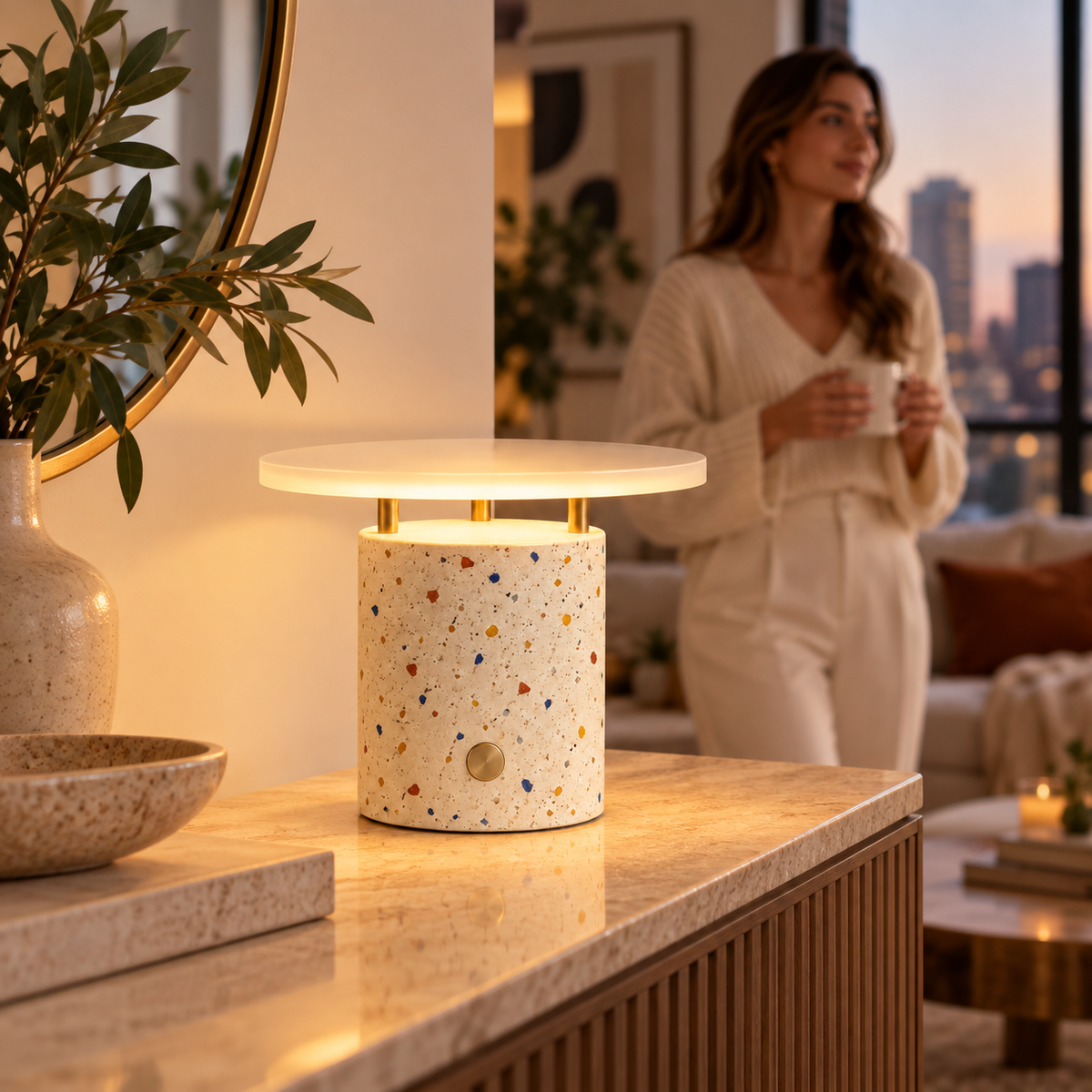 Terrazzo Halo LED Table Lamp – Rechargeable Warm Ambient Light