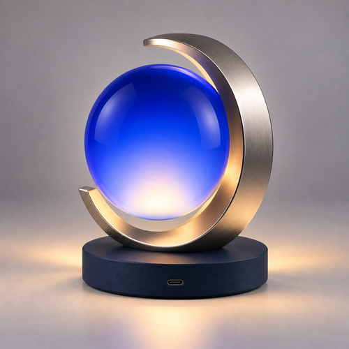 Celestial Moon Orbit Lamp – Blue Globe Bedside Ambient Light