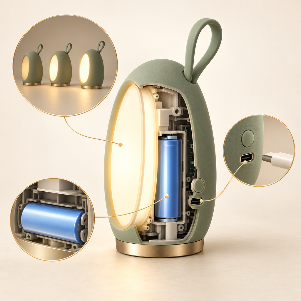 Portable Egg-Shaped LED Desk Lamp – Soft Warm Reading Light with Carry Loop