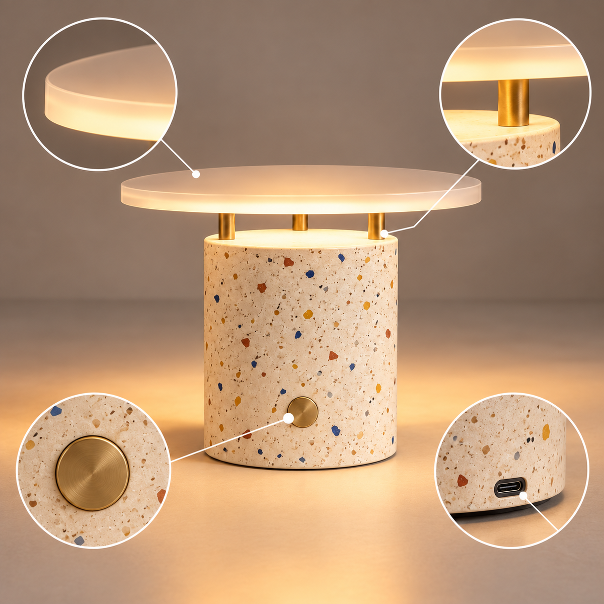 Terrazzo Halo LED Table Lamp – Rechargeable Warm Ambient Light