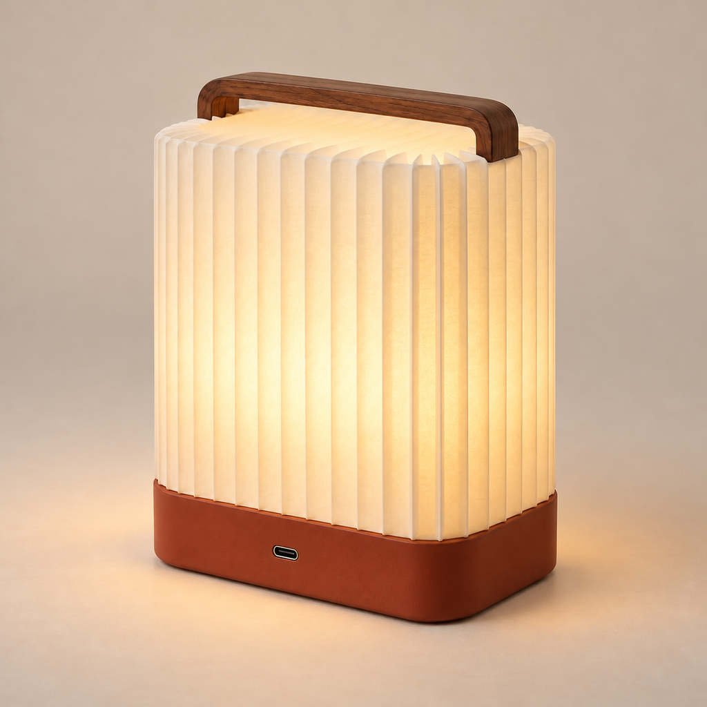 Portable Pleated Lantern Lamp – Warm Ambient Table Light with Wooden Handle