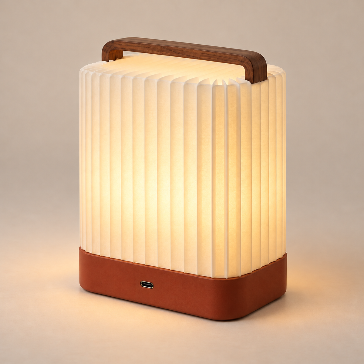 Portable Pleated Lantern Lamp – Warm Ambient Table Light with Wooden Handle